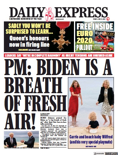 Daily Express (UK) Newspaper Front Page for 11 June 2021