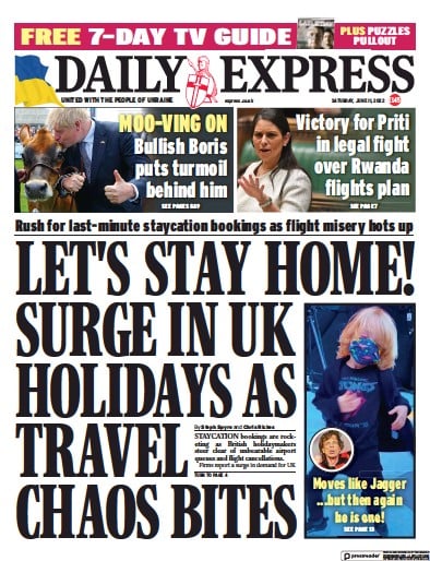 Daily Express (UK) Newspaper Front Page for 11 June 2022