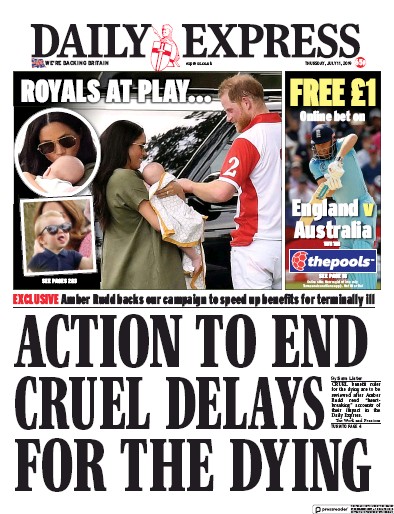 Daily Express Newspaper Front Page for 11 July 2019