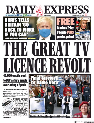 Daily Express (UK) Newspaper Front Page for 11 July 2020