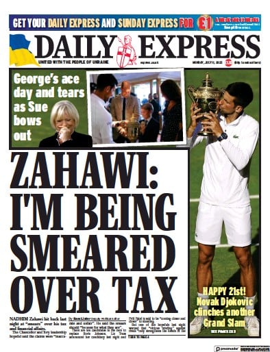 Daily Express Newspaper Front Page for 11 July 2022
