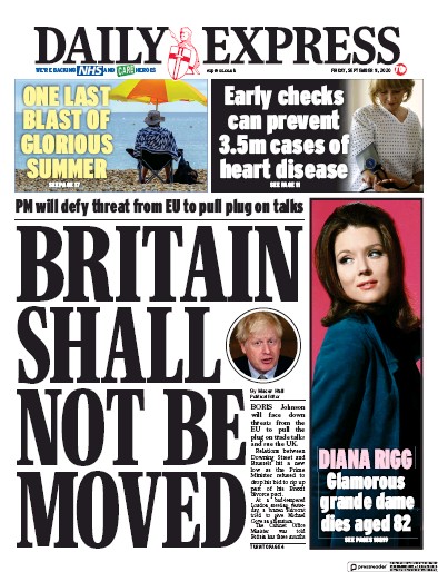 Daily Express Newspaper Front Page for 11 September 2020