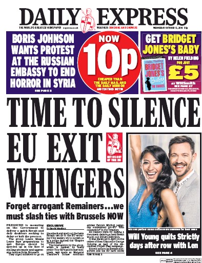Daily Express Newspaper Front Page for 12 October 2016