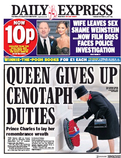 Daily Express Newspaper Front Page for 12 October 2017