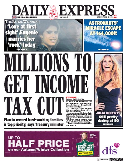 Daily Express Newspaper Front Page for 12 October 2018