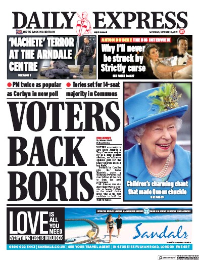 Daily Express (UK) Newspaper Front Page for 12 October 2019