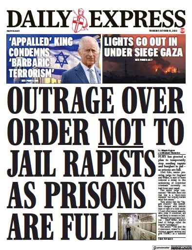 Daily Express (UK) Newspaper Front Page for 12 October 2023