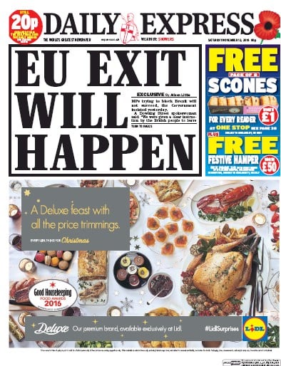 Daily Express Newspaper Front Page for 12 November 2016