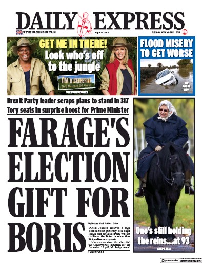 Daily Express Newspaper Front Page for 12 November 2019