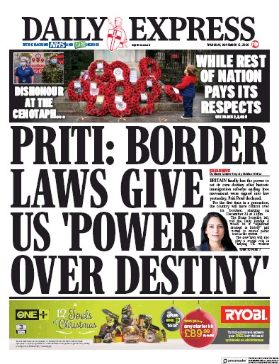 Daily Express Newspaper Front Page for 12 November 2020