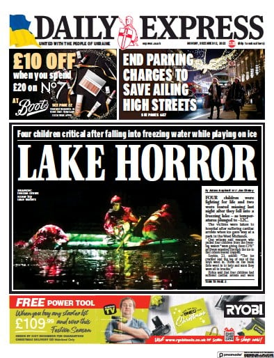 Daily Express Newspaper Front Page for 12 December 2022