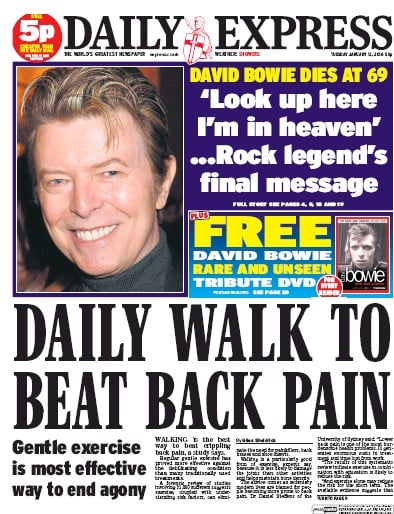Daily Express Newspaper Front Page for 12 January 2016