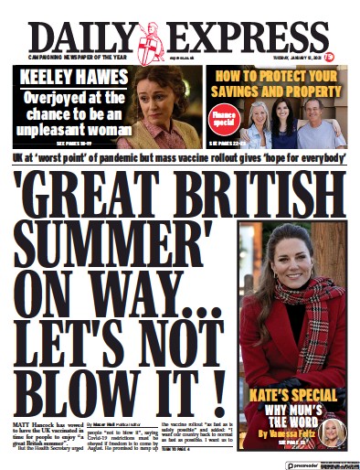 Daily Express Newspaper Front Page for 12 January 2021
