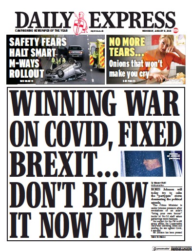 Daily Express (UK) Newspaper Front Page for 12 January 2022