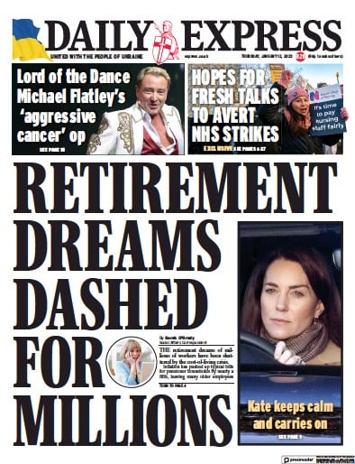 Daily Express (UK) Newspaper Front Page for 12 January 2023