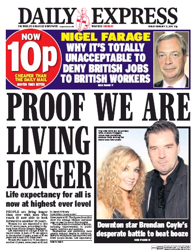 Daily Express Newspaper Front Page for 12 February 2016