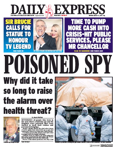 Daily Express (UK) Newspaper Front Page for 12 March 2018