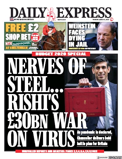 Daily Express (UK) Newspaper Front Page for 12 March 2020