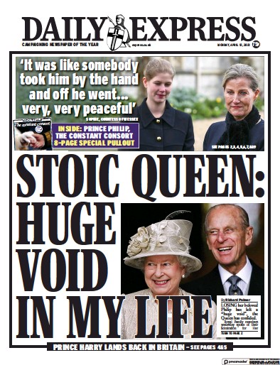 Daily Express (UK) Newspaper Front Page for 12 April 2021