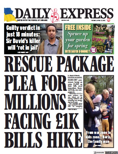 Daily Express Newspaper Front Page for 12 April 2022