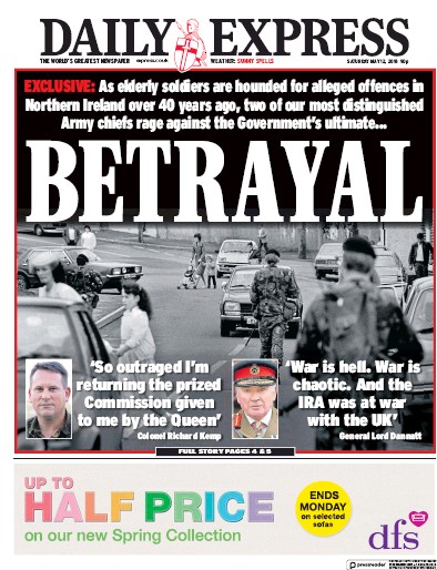 Daily Express Newspaper Front Page for 12 May 2018