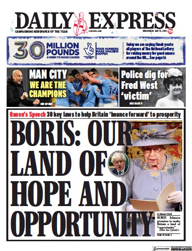 Daily Express Newspaper Front Page for 12 May 2021