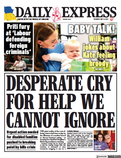 Daily Express (UK) Newspaper Front Page for 12 May 2022