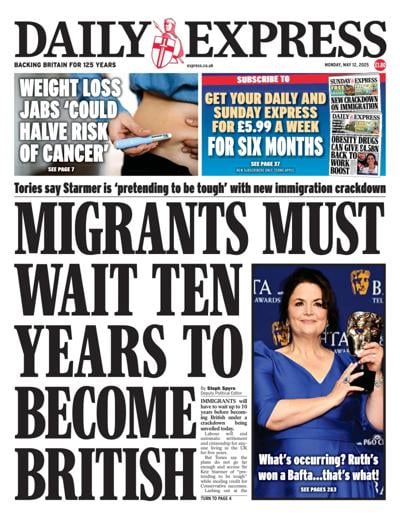 Daily Express (UK) Newspaper Front Page for 12 May 2025