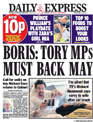 Daily Express Newspaper Front Page for 12 June 2017
