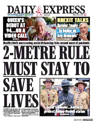 Daily Express Newspaper Front Page for 12 June 2020
