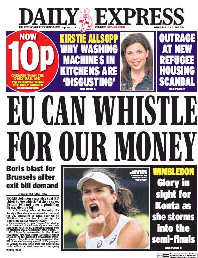 Daily Express Newspaper Front Page for 12 July 2017