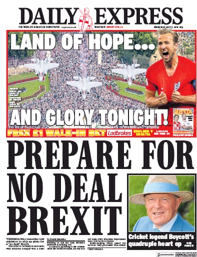 Daily Express Newspaper Front Page for 12 July 2018