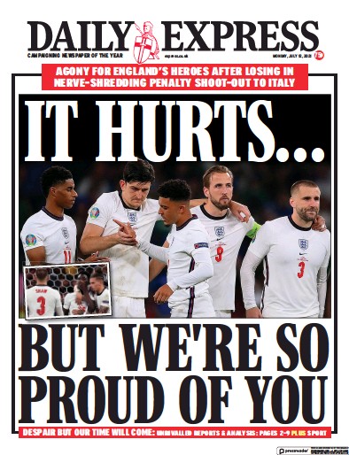 Daily Express (UK) Newspaper Front Page for 12 July 2021