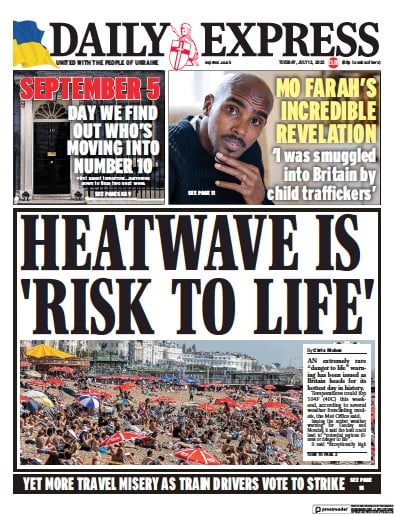 Daily Express Newspaper Front Page for 12 July 2022