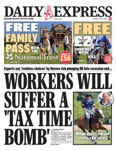 Daily Express (UK) Newspaper Front Page for 12 July 2025