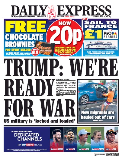 Daily Express Newspaper Front Page for 12 August 2017