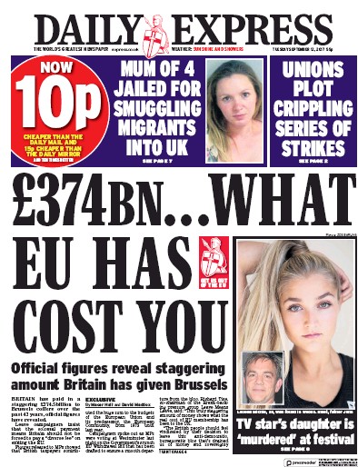 Daily Express (UK) Newspaper Front Page for 12 September 2017