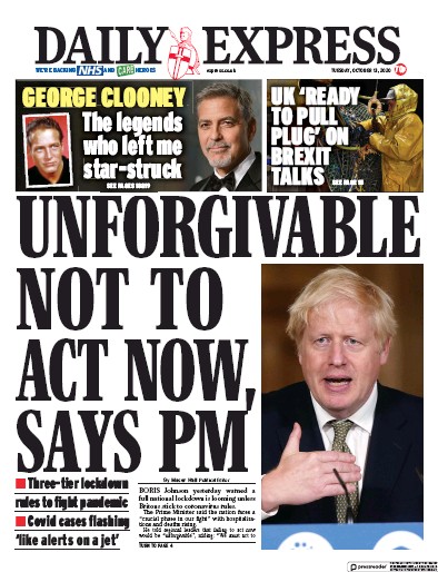 Daily Express Newspaper Front Page for 13 October 2020