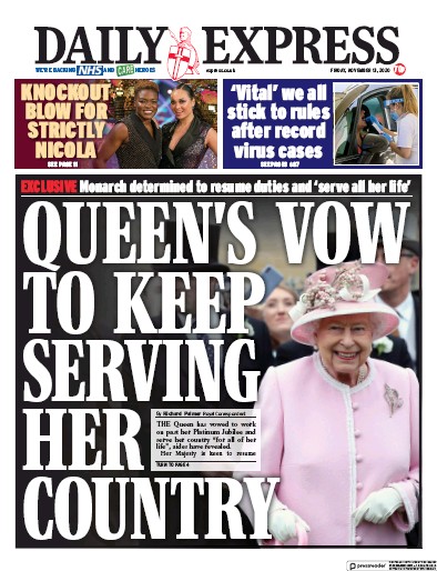 Daily Express Newspaper Front Page for 13 November 2020