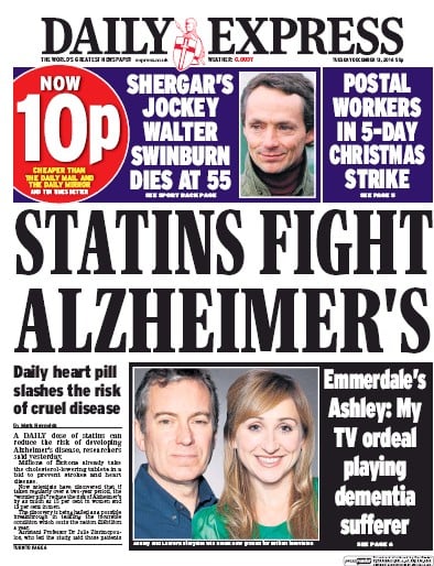 Daily Express Newspaper Front Page for 13 December 2016