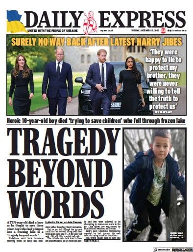 Daily Express Newspaper Front Page for 13 December 2022