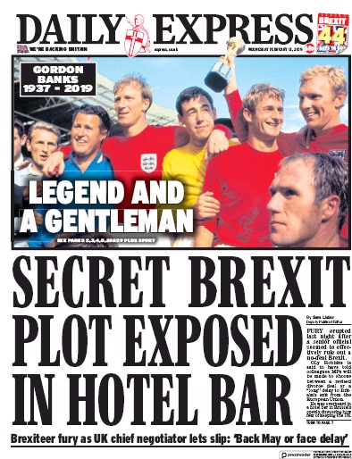 Daily Express (UK) Newspaper Front Page for 13 February 2019