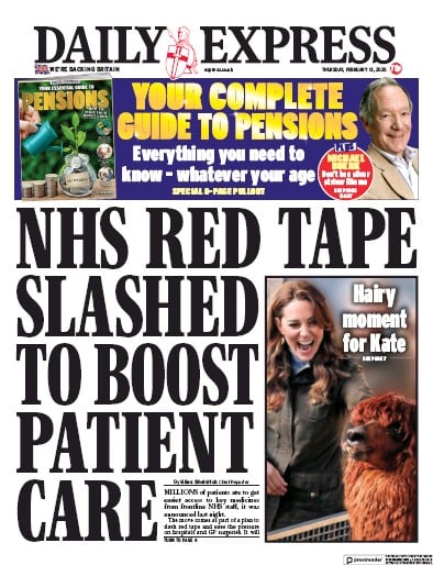 Daily Express Newspaper Front Page for 13 February 2020