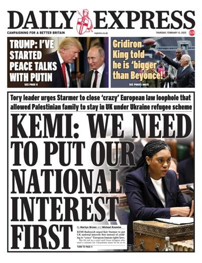 Daily Express (UK) Newspaper Front Page for 13 February 2025