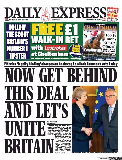 Daily Express (UK) Newspaper Front Page for 13 March 2019