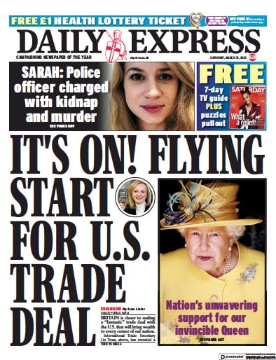Daily Express (UK) Newspaper Front Page for 13 March 2021
