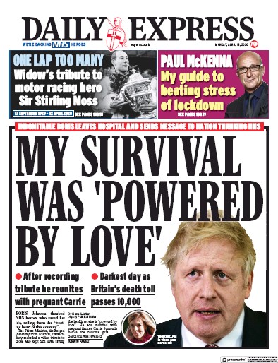 Daily Express Newspaper Front Page for 13 April 2020