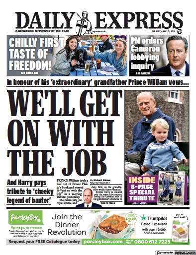 Daily Express (UK) Newspaper Front Page for 13 April 2021