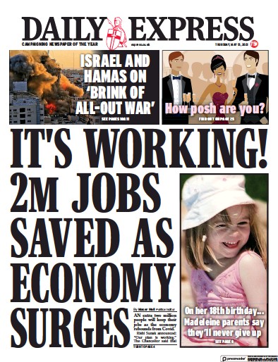 Daily Express Newspaper Front Page for 13 May 2021