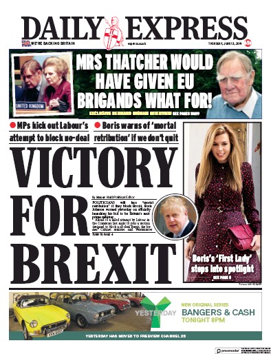 Daily Express Newspaper Front Page for 13 June 2019